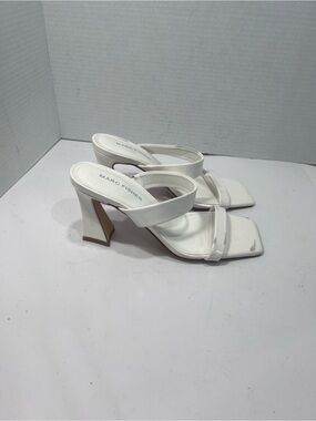 Marc Fisher White Square-Toe Double-Strap Block Heel Sandals